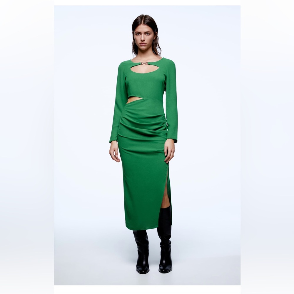 Zara NWT Green Cut out midi dress